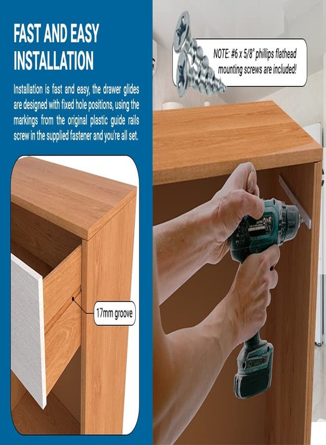 ROK Pair of Rok Hardware Side Mounted 11-1/4" (285.5mm) Screw-On, Plastic Drawer Rails/Guide Rails with 3/4" Extension, for Drawers with 21/32" (17mm) Groove, White Finish, D10751034 - Image 2
